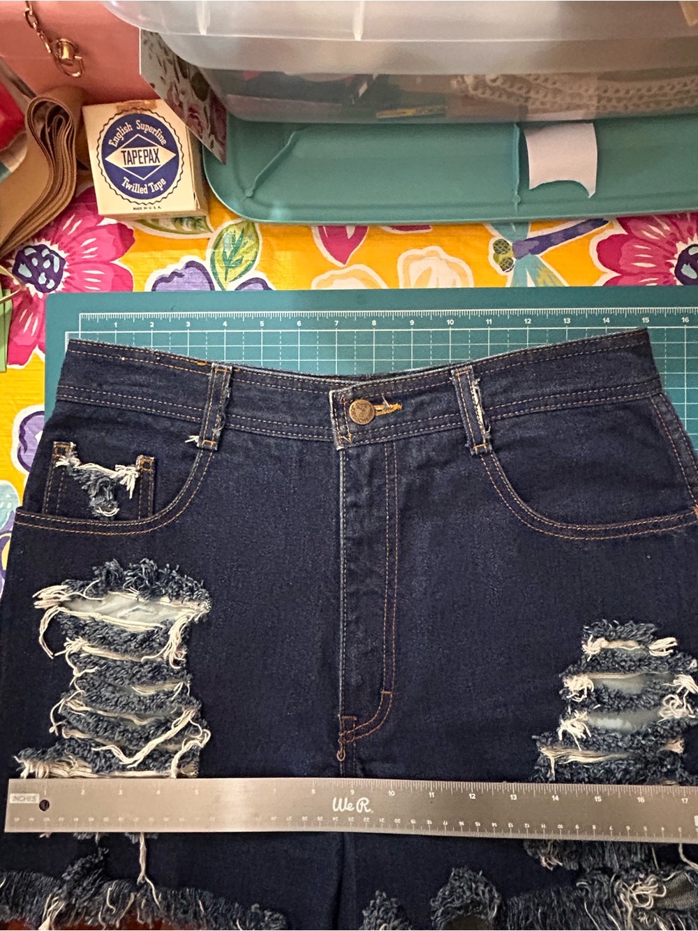 Jordache High Waist Distressed Denim Shorts in Dark Blue